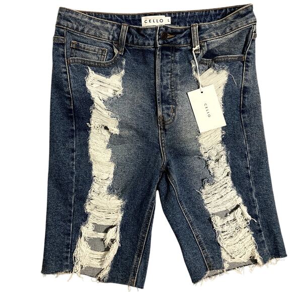 Cello Pants - Cello Denim Jean Shorts Womens Large Blue Ripped Distressed Button Fly Grunge‎